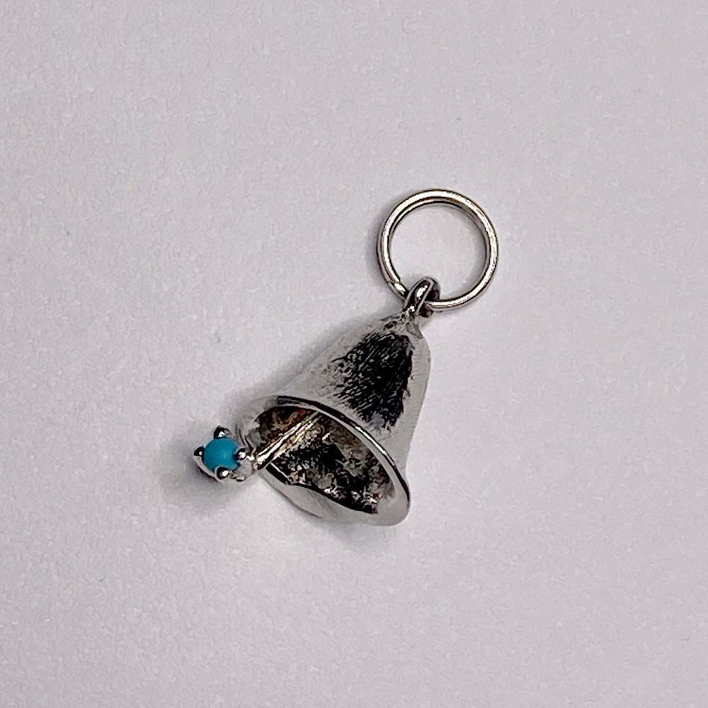 Vtg Sterling Silver Bell w Swinging Turquoise Accent Charm .5”